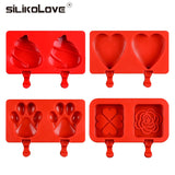 Cartoon Ice Cream Popsicle Molds Silicone Frozen Ice Lolly Maker Holder With Sticks Children Pop Mould Lolly Tray Mould