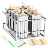 10 Molds Stainless Steel Popsicle Mold Reusable Ice Cream Making Mould DIY Ice Lolly Makers Molding Machine+100Pcs Wood Stick