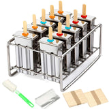 10 Molds Stainless Steel Popsicle Mold Reusable Ice Cream Making Mould DIY Ice Lolly Makers Molding Machine+100Pcs Wood Stick